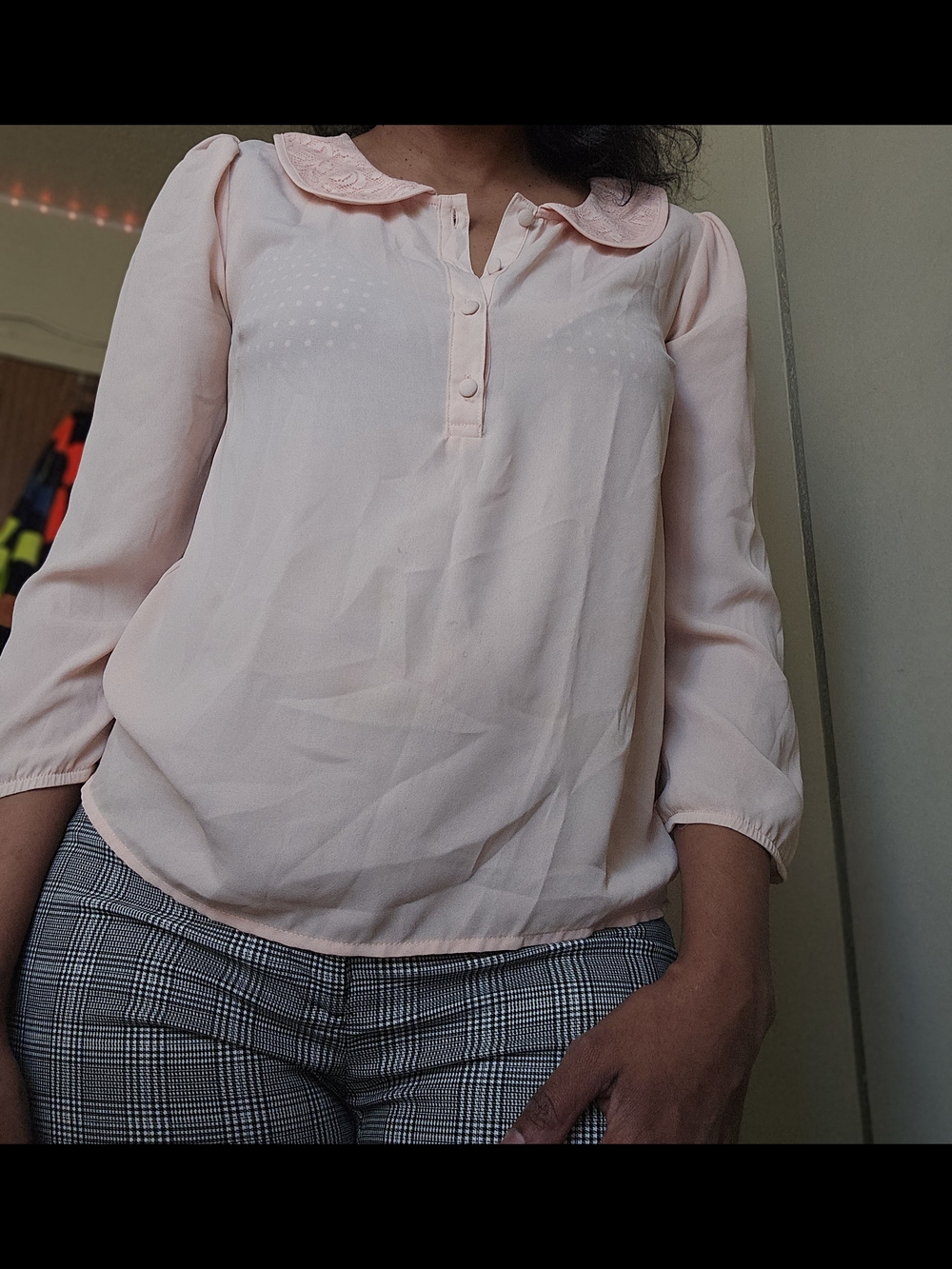 Lapis Pale Pink Peter Pan Collar Button-Front Blouse